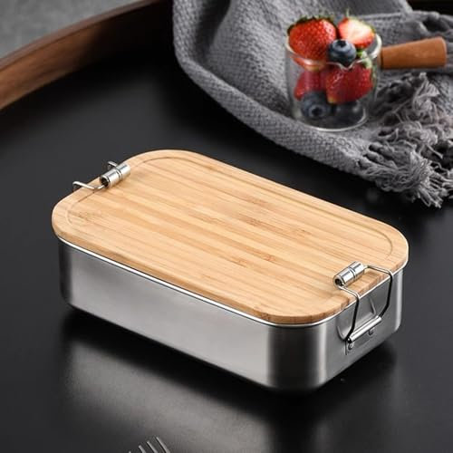 TAMUME Boîte à bento en acier inoxydable 304 avec couvercle en bambou et double loquet