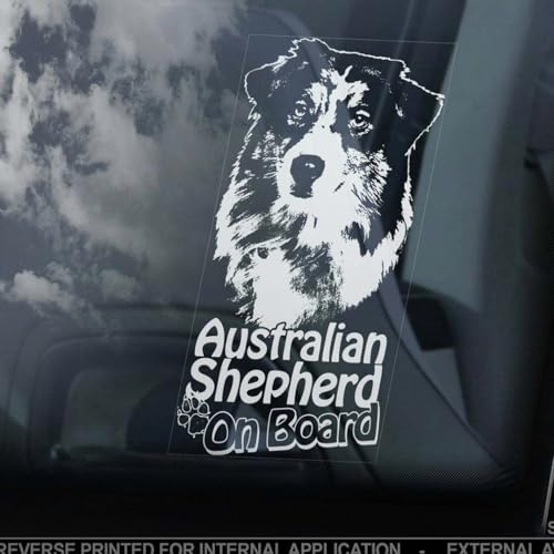 Madcolitote Auto-Fensteraufkleber, Motiv: Australian Shepherd on Board, Aussie-Hunde-Schild, Geschenk, Vinyl, gestanzt, lustiger Stoßstangen-Aufkleber, Geschenk