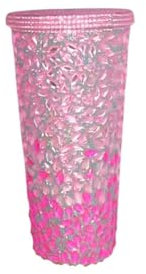 Vaso térmico infantil con diseño de diamante - Plástico de 16 oz con pajita, recipiente for bebidas frías y calientes for niñas(Drop Pink)