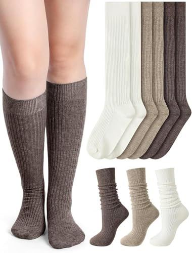 Simpcomf Knee High Socks for Women Slouch Socks Warm Wool Knitted Long Boot Socks for Ladies Girls White Black UK4-7
