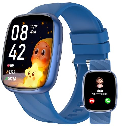 Alutoria Montre Connectée Enfant avec 100+ Modes Sport Réveil Pedometer Moniteur Sommei Jeux étanche IP68 Montre Enfant pour Garçon Fille Les 4-13 Ans 1.75 Fitness Tracker Smart Watch Bleu