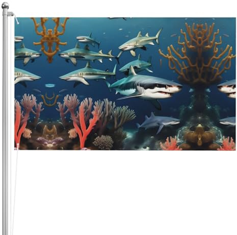 Haie unter dem Meer, doppelseitige Flagge, 90 x 152 cm, schwere, dreilagige doppelseitige Outdoor-Flagge, 90 x 152 cm, Polyester-Gartenbanner