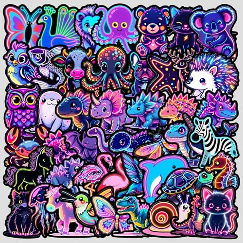 Ovanda 50 Stück Cool Neon Sticker Set, Tier Graffiti Aufkleber, Aufkleber Wasserfeste Vinyl Kinder für Laptop Scrapbook Handy Journal Tasse Skateboard Planner Snowboard Koffer Fahrrad Notebook usw