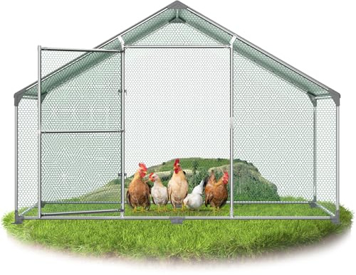 QEENTOE Spitzdach Hühnerhaus 3x2x2m, Stahlstall mit PE-Dach | Hochwertiges PE-Dach mit vollständiger Wasserabdichtung gegen Regen, UV-Strahlung und starke Sonneneinstrahlung