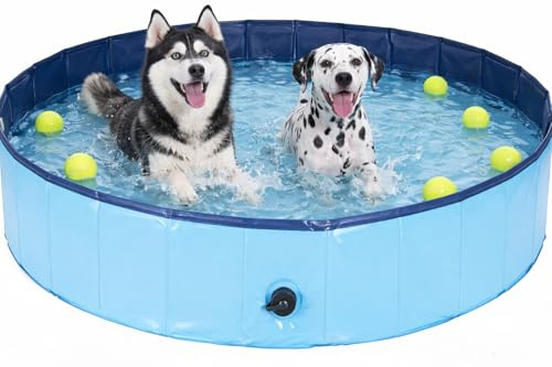 Piscine pour chien - Diamètre : 80 cm - Pour chiens et animaux - Avec fond en PVC résistant aux rayures - Vidage rapide et revêtement antidérapant - Aucune pompe à air nécessaire - Parfaite pour les