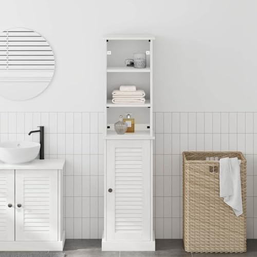 Drainlyn Juego de muebles de baño VIGO de madera maciza de pino blanco y blanco antiguo con estante y armario inferior, armario de lavabo rústico para lavabo, mueble de baño con espacio de