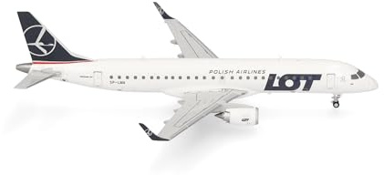 Herpa Modellflugzeug Lot Polish Airlines Embraer E190, Miniatur im Maßstab 1:200, Sammlerstück, Flugzeug Modell mit Standfuß, Kunststoff