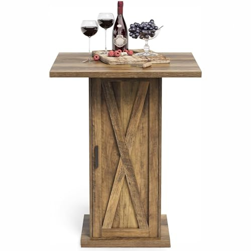 Tribesigns Table de bar carrée de 80 cm avec espace de rangement à 3 niveaux, table haute aspect maison de campagne, table haute pour cuisine, salle à manger et bar à domicile, marron rustique