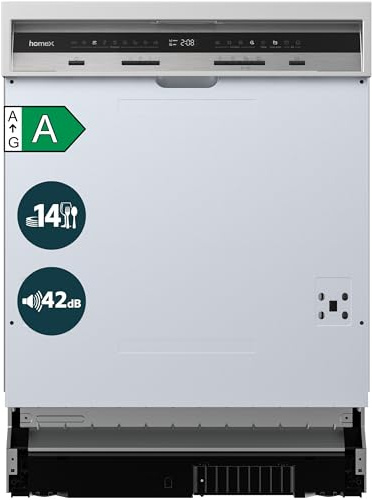 homeX DWSI601442A Geschirrspüler 60 cm Spülmaschine teilintegrierbar EEK A | 14 Maßgedecke, 9 Programme, AquaStop, Besteckschublade, 42 dB, Auto Door, Einbaugeschirrspüler teilintegriert