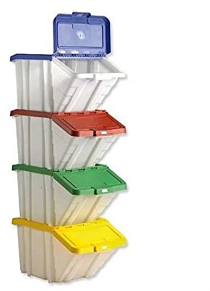 Barton Storage Container Bin 50L 30kg Load W390xD630xH340mm White and Assorted Lids Ref 052100/4 [Pack of 4]