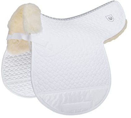 Werner Christ Horse ® Vielseitigkeit Satteldecke Champ VS aus echtem Lammfell, hochwertigem Schaffell im Sitzbereich, anatomische Sattelunterlage, in weiß, Größe Warmblut