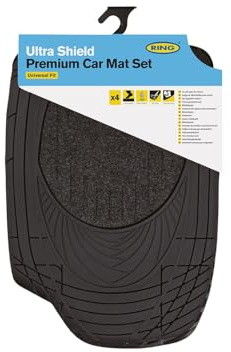 RING Ultra Shield 4000 Black Car Mats, Set of 4 | Non-Slip Backing, Easy Installation, Durable Materials, Stylish Design