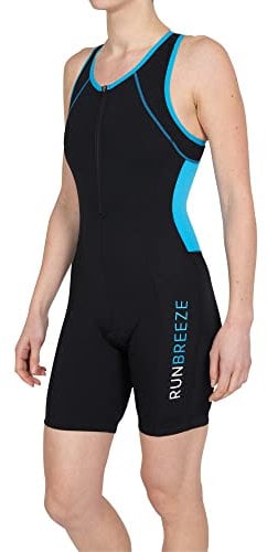 RunBreeze Traje de triatlón para Mujer, Transpirable, de Secado rápido, con Bolsillos Traseros (Negro/Azul, Talla XL)