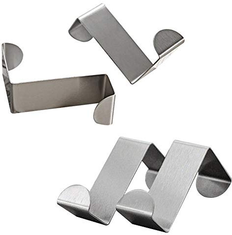 Mziartkxgj Pack of 4 Stainless Steel Reversible Over Door Cabinet Drawer Hooks Office Kitchen Towel Coat Hooks Rack, Silver