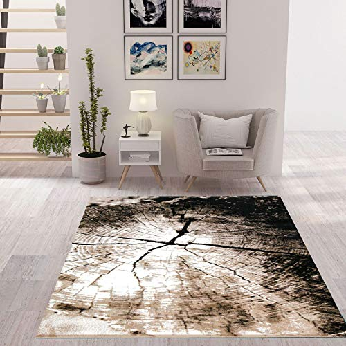VIMODA Moderner Teppich Braun Beige Baumstumpf Holz Optik, Maße:80x150 cm