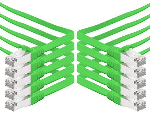 1aTTack.de 5m - grün - 10 Stück CAT.7 Gigabit Ethernet LAN Flachband Flachbandkabel (RJ45) Netzwerkkabel Rohkabel (10Gbit/s) Verlegekabel Flach Slim kompatibel zu Cat.5 - Cat.5e - Cat.6