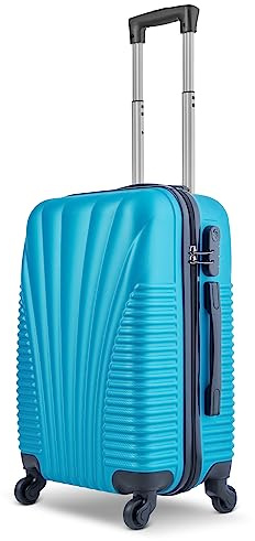 SA Products Cabin Suitcase 35L 55x22x38cm Hardshell Travel Luggage - Blue | Airline-Approved Cabin Bag with Inner Pockets, Extendable Top Handle, Side Handle, 4 Spinner Wheels and Lock for Travel