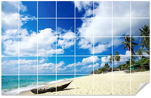 GRAZDesign Fliesenaufkleber Bad selbstklebende Fliesen Motiv Strand Meerblick Klebefliesen - Bild: 120x80cm (BxH)