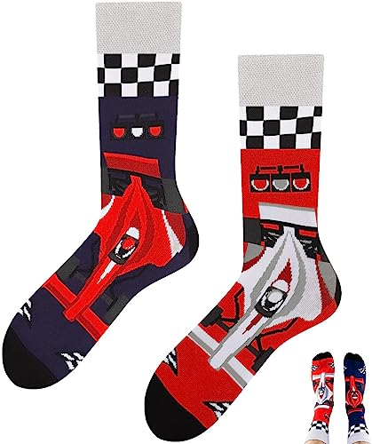 TODO Colours Lustige Socken mit Motiv - mehrfarbige, bunte, Verrückte für Herren und Damen (39-42, Formula Fan Socken)