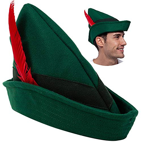 Spooktacular Creations Filz Robin Hood Mütze Mit Feder - Einheitsgröße für Erwachsene Alpin Hut, Peter Pan, Deutscher, Grüner Tiroler - Halloween Party Kostüm Dress Up Favor