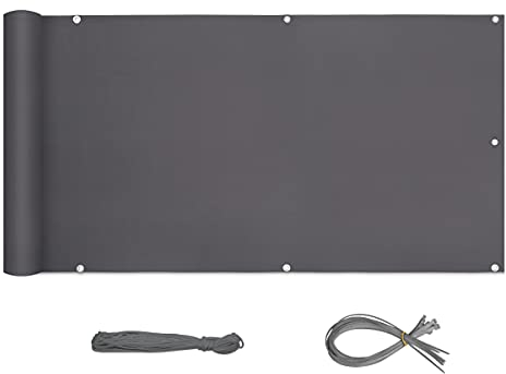 Sekey Balkon Sichtschutz Balkonabdeckung Balkonverkleidung blickdichte Wind- und UV-Schutz, 100% Privatsphäre, mit Ösen, Nylon Kabelbinder und Kordel, 120 x500cm Anthrazit