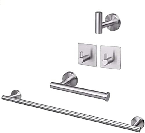 TocTen - Set di 5 accessori da bagno SUS304, spessi, in acciaio inox, include barra porta asciugamani da 40,6 cm, porta carta igienica+3 ganci per asciugamani da bagno (nichel spazzolato)