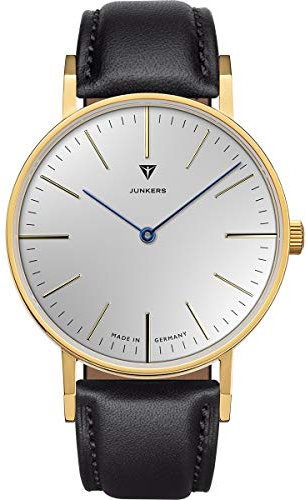 Junkers Dessau Analog Quarz Uhr Lederarmband Saphirglas goldfarbenes Gehäuse Silber 9.17.03.03