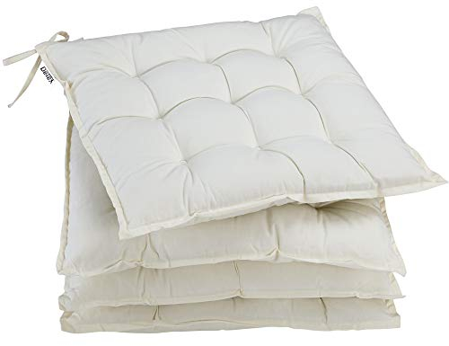 DETEX® Sitzkissen Stuhl 4er Set 55% Baumwolle Wasserabweisend 44x44cm Visko-Effekt Waschbar Stuhlkissen Sitzpolster Gartenstuhl Sitzauflage Creme