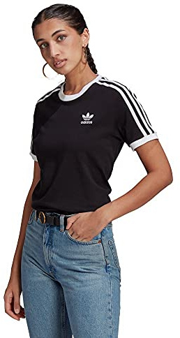 adidas Damen 3-stripes T Shirt, Schwarz, 32 EU