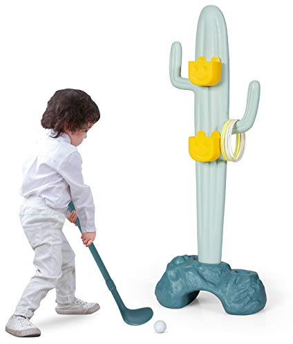 GOPLUS 3 in 1 Kinder Spielplatz, Spielzeugständer inkl. Golfspiel, Ringwurf, Sandsack, Stabile Basis mit Wasser oder Sand füllen, niedliche Kaktus-Form, als Kleiderständer
