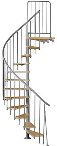 Spindeltreppe ATRIUM Presto, grau, Geschosshöhe 271,4-313,5 cm, Durchmesser 120 cm, mit Holzstufen aus Buche