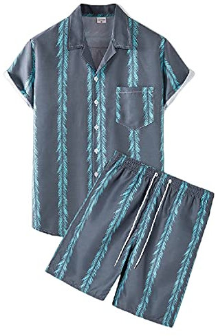 Strandshirt Herren Modern Urban Mode V-Ausschnitt Loose-Fit Herren Shirt Sommer Strickjacke Tasche Herren Kurzarm Set Casual Komfortabel Urlaub Freizeithemden TZ75 L