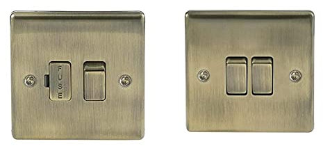BG Electrical Switched Fused Connection Unit, Antique Brass, 13 Amp & nab42 Double Light Switch, Antique Brass, 2-Way, 10AX, 1.0 cm*2.0 cm*2.0 cm