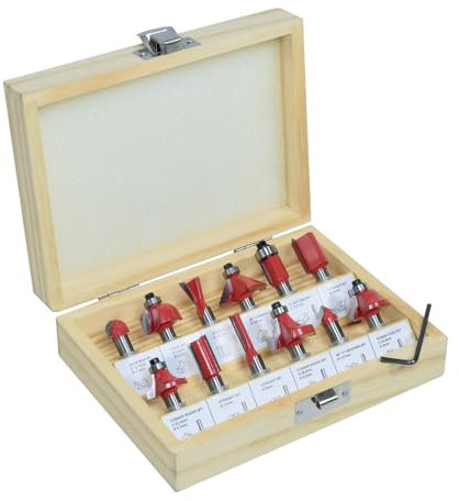 Coffret de 12 Fraises Défonceuses - 8 mm - Fraise droite à rainure - à congé - chanfrein - doucine - affleurer - 1/4 de rond