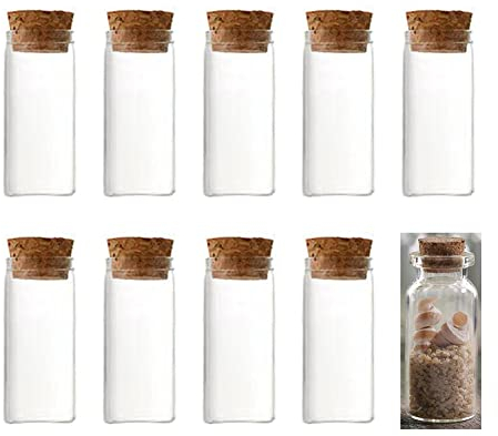 Set de Mini Botellas de Cristal Pequeñas, Frascos de Vidrio con Tapon Corcho, para Invitados Bodas, para Especias, 10 x 8ml