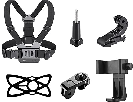 Andoer 6-in-1 Chest Strap Holder, Adjustable Chest Strap with Rotating Phone Clip, Replacement for GoPro Hero10 9 8 7 6 5 4 Session 3+ 3 2 1 Fusion Cameras Smartphones