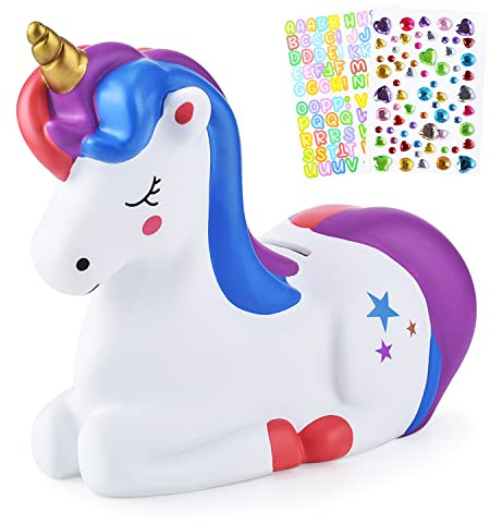 Unicorn Piggy Bank for Girls, Unbreakable Plastic Money Bank, Kids Coin Bank, Practical Gifts for Birthday, Christmas, Baby Shower (Purple)