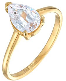 Elli Ring Damen Verlobungsring Solitär Tropfen mit Zirkonia in 925 Sterling Silber