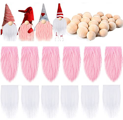 24er Set Wichtelbart Zum Basteln, Ostern Deko Vorgeschnittener Wichtelbart mit Plüsch Osterpuppe und Holzkugelnase GNOME Zwergbart Kunstpelzstoff Wichtel Bart Basteln Weihnachten Wichtel Zubehör