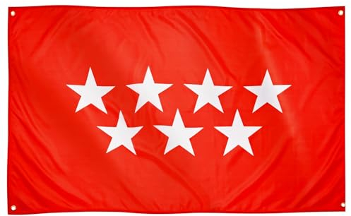 Runesol Bandera de la Comunidad de Madrid, 91x152cm, 3ft x 5ft, 4 Ojales, Ojal en las Esquinas, Bandera de Madrid, España, Banderas Premium, Interior, Exterior, Colores Vívidos, Día de la Constitución