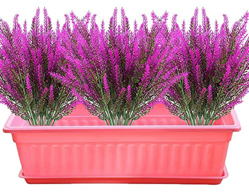 12 Bündel Künstliche Blumen Pflanze Topf künstlichen Lavendel Balkon Kunstblumen Kunstpflanzen Außen Blumenstrauß Gefälschte Lavendel Pflanzen Balkonpflanzen für Balkonkasten Innen Außenbereich Garten