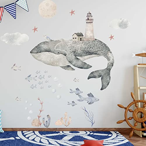 WANDKIND Wal Wandtattoo Kinderzimmer V402 | handgezeichnet | AUFKLEBER Kindergarten | Wandsticker Babyzimmer Leuchtturm (50 x 50 cm)