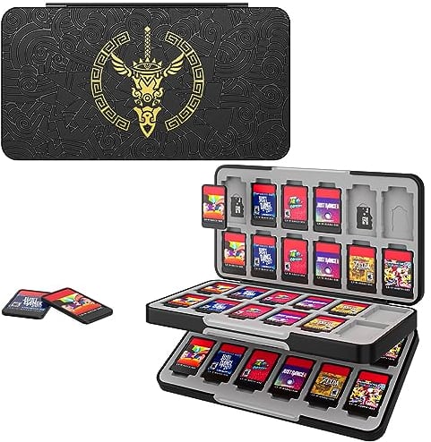 MoKo Spiel Aufbewahrungsbox Kompatibel mit Nintendo Switch 2/Switch OLED 2021/Lite, Game Case mit 48 Game Card Slots & 24 SD Card Slots, Schlank Tragbar Spiele Organizer, Zelda Tears Schwarz