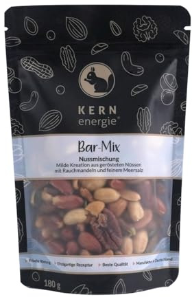 KERNenergie Nussmischung Bar-Mix im Flowpack - Nussmix mit Salz - Erdnüsse, Cashewkerne, Pistazien, Pekannüsse, Walnüsse, Macadamias, Rauchmandeln und Kürbiskerne, 180g