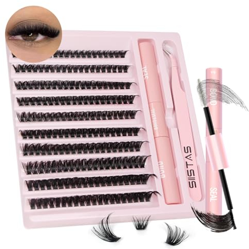DIY Lash Extension Kit,200pcs Lash Clusters Individual Lashes Eyelash Extension Kit D Curl Volume Cluster Eyelashes with Lash Bond and Seal and Lash Tweezers,Application at Home Lash Extension Kit(60D
