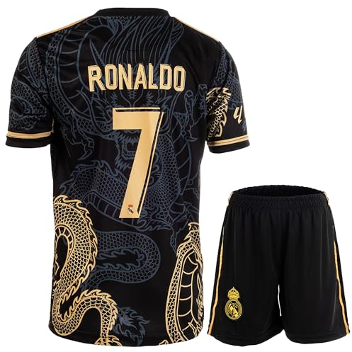 Mikalay Madrid #7 Retro Black Dragon Limitierte Sonderedition Seltenes Fußball Kinder Trikot Shorts Set Jugendgrößen (Schwarz,140)