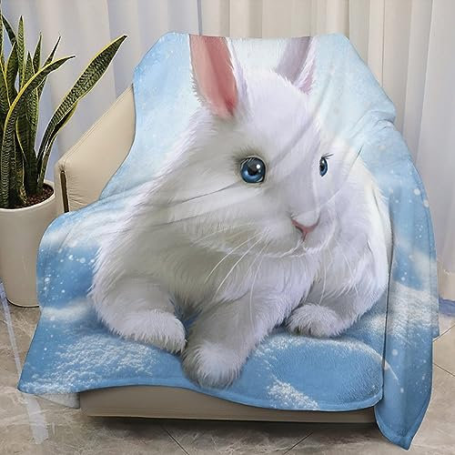 Winter Snow Cute Rabbit Bunny Throw Blanket Lightweight Flannel Fleece Blankets Warm and Cozy Super Soft Throws 76,2 x 101,6 cm for Cat and Dog Pet