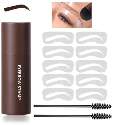 Augenbrauen Stempel Schablone,Eyebrow Powder Stamp,Wasserfest Wiederverwendbares Tattoo Puder Set, Brow Stamp Shaping Kit mit 10 Augenbrauen Schablone Und 2 Augenbrauen Pinsel,Dunkelbrau