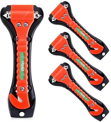 LIHAO 4 Martelli di Emergenza per Finestre, Martello di Emergenza per Auto Martelletto Rompivetro Auto con Punte Indurite