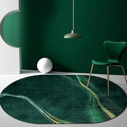 Teppich Oval Anti-Rutsch Home Office Esszimmer Wohnzimmer Schlafzimmer Küche Kurzflor Teppiche Stilvolle abstrakte smaragdgrüne gelbe LinienOval 160X230CM